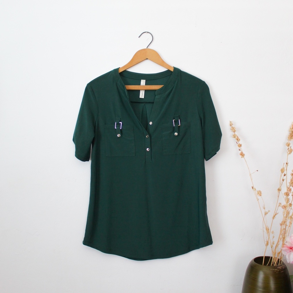 PerSeption Concept Green Short Sleeved Blouse